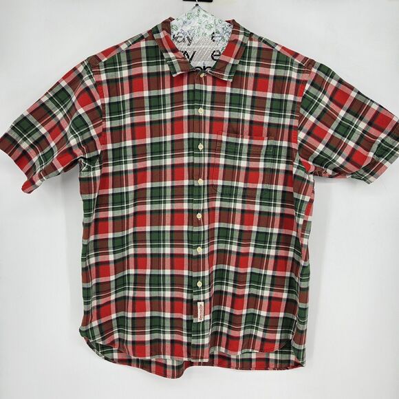 Vtg Abercrombie Flannel Shirt Mens XL Red Green Plaid Short Sleeve Casual - Picture 1 of 10